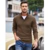 COOFANDY Men Quarter Button Sweater Pullover Cable Knit Henley Mock Neck Sweater(Brown)