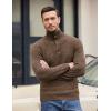 COOFANDY Men Quarter Button Sweater Pullover Cable Knit Henley Mock Neck Sweater(Brown)