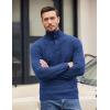COOFANDY Men Quarter Button Sweater Pullover Cable Knit Henley Mock Neck Sweater(Deep Blue)