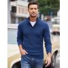COOFANDY Men Quarter Button Sweater Pullover Cable Knit Henley Mock Neck Sweater(Deep Blue)
