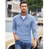 COOFANDY Men Quarter Button Sweater Pullover Cable Knit Henley Mock Neck Sweater(Light Blue)