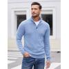 COOFANDY Men Quarter Button Sweater Pullover Cable Knit Henley Mock Neck Sweater(Light Blue)