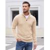 COOFANDY Men Quarter Button Sweater Pullover Cable Knit Henley Mock Neck Sweater(Light Khaki)