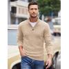 COOFANDY Men Quarter Button Sweater Pullover Cable Knit Henley Mock Neck Sweater(Light Khaki)