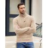 COOFANDY Men Quarter Button Sweater Pullover Cable Knit Henley Mock Neck Sweater(Light Khaki)