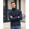 COOFANDY Men Quarter Button Sweater Pullover Cable Knit Henley Mock Neck Sweater(Navy Blue)