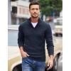 COOFANDY Men Quarter Button Sweater Pullover Cable Knit Henley Mock Neck Sweater(Navy Blue)