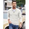 COOFANDY Men Quarter Button Sweater Pullover Cable Knit Henley Mock Neck Sweater(White)