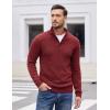 COOFANDY Men Quarter Button Sweater Pullover Cable Knit Henley Mock Neck Sweater(Wine Red)