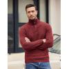 COOFANDY Men Quarter Button Sweater Pullover Cable Knit Henley Mock Neck Sweater(Wine Red)
