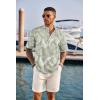 COOFANDY Men’s Casual Henley Shirt Short Sleeve Band Collar Linen Shirt Summer Beach Hippie T-Shirts(Leaf-sage Green & White)