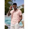 COOFANDY Men’s Casual Henley Shirt Short Sleeve Band Collar Shirt Summer Beach Hippie Vacation T Shirt with Button(Dark Pink)