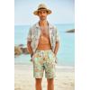 COOFANDY Men’s Hawaiian Beach Shorts Elastic Waist Drawstring Lightweight Summer Casual Shorts with Pocket(Green-yellow Leaf)