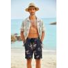 COOFANDY Men’s Hawaiian Beach Shorts Elastic Waist Drawstring Lightweight Summer Casual Shorts with Pocket(Navy-flower 2)