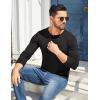 COOFANDY Mens Henley Shirts Cotton Long Sleeve V Neck Button Basic Tees Plain Casual Pullover(A Black)