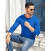 COOFANDY Mens Henley Shirts Cotton Long Sleeve V Neck Button Basic Tees Plain Casual Pullover(Blue)