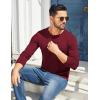 COOFANDY Mens Henley Shirts Cotton Long Sleeve V Neck Button Basic Tees Plain Casual Pullover(Wine Red)