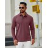 COOFANDY Mens Long Sleeve Polo Shirts Button Casual Tee Collared Work Pullover Shirts(Wine Red)