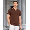 COOFANDY Men’s Zipper Polo Shirt Casual Knit Short Sleeve Polo T Shirt Classic Fit Shirts(Brown)
