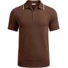 COOFANDY Men’s Zipper Polo Shirt Casual Knit Short Sleeve Polo T Shirt Classic Fit Shirts(Brown)