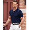 COOFANDY Men’s Zipper Polo Shirt Casual Knit Short Sleeve Polo T Shirt Classic Fit Shirts(Navy Blue)