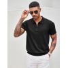 COOFANDY Men’s Zipper Polo Shirt Casual Knit Short Sleeve Polo T Shirt Classic Fit Shirts(Solid- Black)