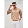 COOFANDY Men’s Zipper Polo Shirt Casual Knit Short Sleeve Polo T Shirt Classic Fit Shirts(Solid- Light Tan)