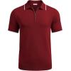 COOFANDY Men’s Zipper Polo Shirt Casual Knit Short Sleeve Polo T Shirt Classic Fit Shirts(Wine Red)