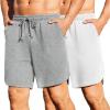 COOFANDY Men’s 2 Pack Gym Shorts 7 inch Athletic Workout Shorts Drawstring Sweat Shorts with Zipper Back Pocket(Light Gray Heather/White)