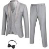 COOFANDY Men’s 3 Pieces Suit Slim Fit Tuxedo Set One Button Shawl Lapel Dinner Prom Jacket Vest Pants with Tie(Light Grey)