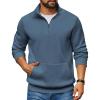 COOFANDY Mens Quarter Zip Pullover Fleece Lined Sweatshirts Long Sleeve Mock Neck Sweater with Pocket(Navy)