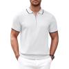 COOFANDY Men’s Zipper Polo Shirt Casual Knit Short Sleeve Polo T Shirt Classic Fit Shirts(White)