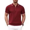 COOFANDY Men’s Zipper Polo Shirt Casual Knit Short Sleeve Polo T Shirt Classic Fit Shirts(Wine Red)
