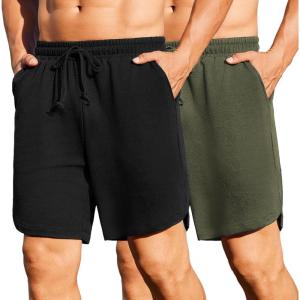 COOFANDY Men’s 2 Pack Gym Shorts 7 inch Athletic Workout Shorts Drawstring Sweat Shorts with Zipper Back Pocket(Black/Army Green)