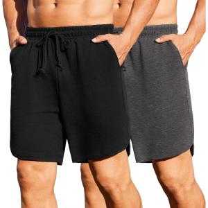 COOFANDY Men’s 2 Pack Gym Shorts 7 inch Athletic Workout Shorts Drawstring Sweat Shorts with Zipper Back Pocket(Black/Dark Gray Heather)