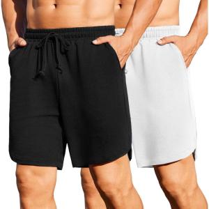 COOFANDY Men’s 2 Pack Gym Shorts 7 inch Athletic Workout Shorts Drawstring Sweat Shorts with Zipper Back Pocket(Black/White)