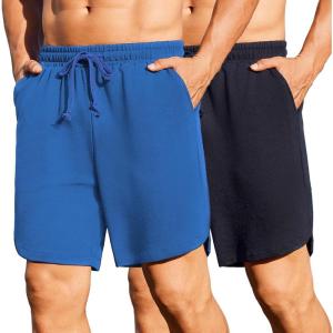COOFANDY Men’s 2 Pack Gym Shorts 7 inch Athletic Workout Shorts Drawstring Sweat Shorts with Zipper Back Pocket(Navy Blue/Blue)