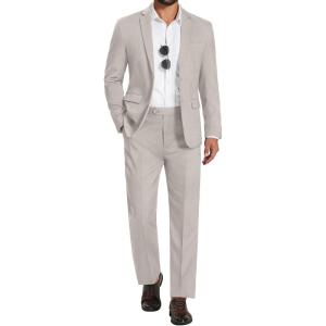 COOFANDY Men’s 2 Piece Suits Classic Fit Suit Set 2 Button Blazer Jacket and Dress Pants for Wedding Business Prom(Light Grey)