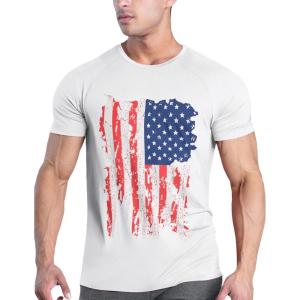 COOFANDY Men’s 3 Pack Workout T Shirts Short Sleeve Gym Bodybuilding Muscle Shirt Base Layer Fitness Tee Tops(American Flag White)