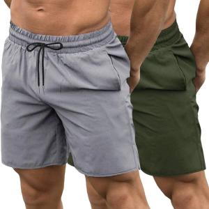 COOFANDY Mens Athletic Shorts 7 Inch Quick Dry Stretch Lightweight Gym Workout Shorts with Pockets(Grey/Olive Green)