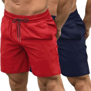 COOFANDY Mens Athletic Shorts 7 Inch Quick Dry Stretch Lightweight Gym Workout Shorts with Pockets(Navy Blue/Red)