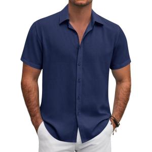 COOFANDY Men’s Button Down Shirt Short Sleeve Casual Shirts for Summer Beach Vacation Shirts