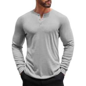 COOFANDY Men’s Henley Shirts Long Sleeve Button T-Shirt Lightweight Fashion Casual Pullover Shirt(Heather Grey)