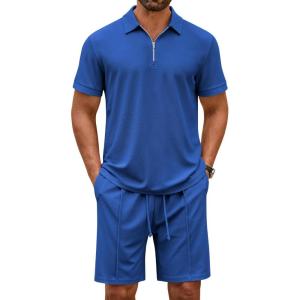 COOFANDY Men’s Polo Shirt and Shorts Set 2 Piece Outfits Fashion Summer Casual Tracksuits(Royal Blue)