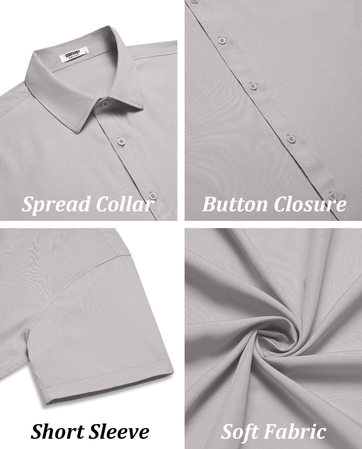 imageCOOFANDY Mens Casual Button Down Shirts Short Sleeve Summer Untucked Dress ShirtsGrey