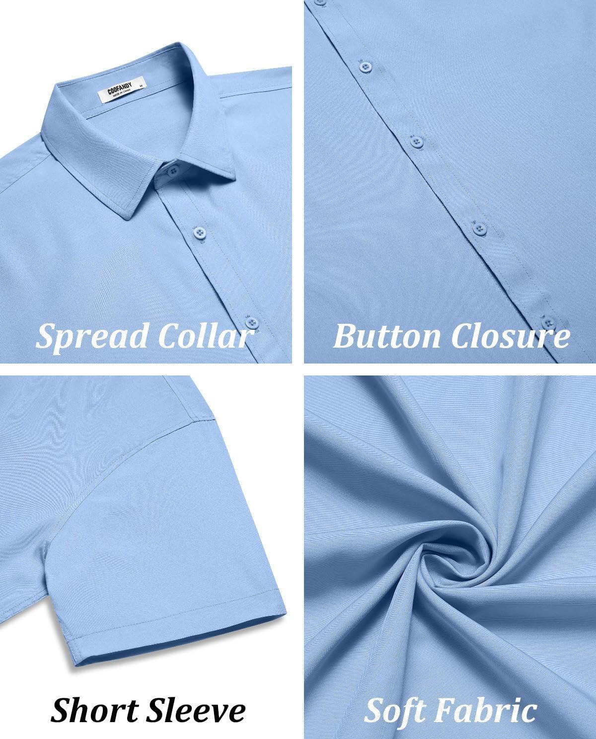 imageCOOFANDY Mens Casual Button Down Shirts Short Sleeve Summer Untucked Dress ShirtsLight Blue