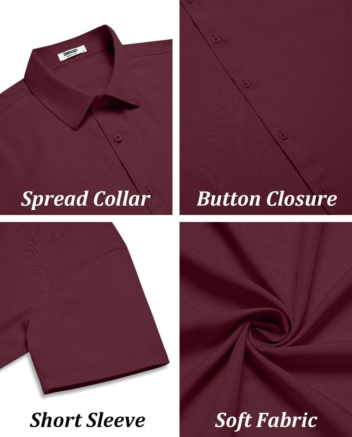 imageCOOFANDY Mens Casual Button Down Shirts Short Sleeve Summer Untucked Dress ShirtsWine Red