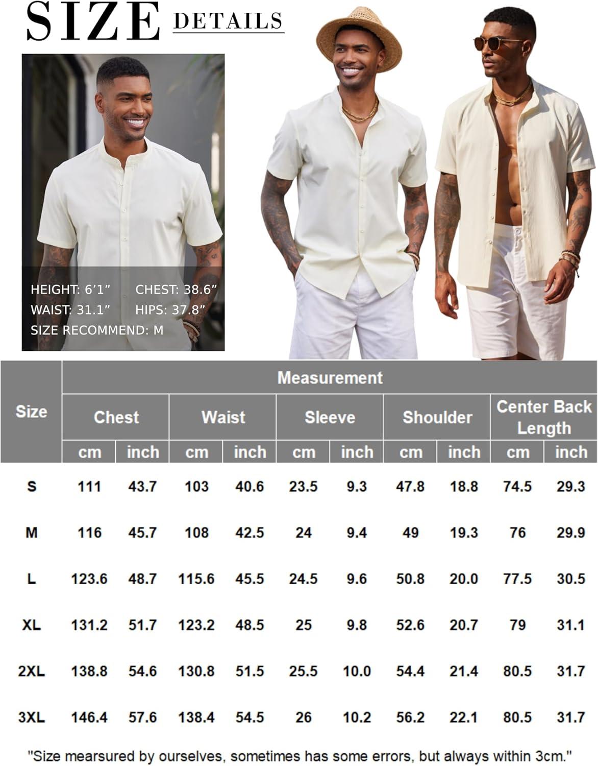 imageCOOFANDY Mens Casual Button Down Short Sleeve Shirt Band Collar Shirts Textured Beach Summer ShirtWhite