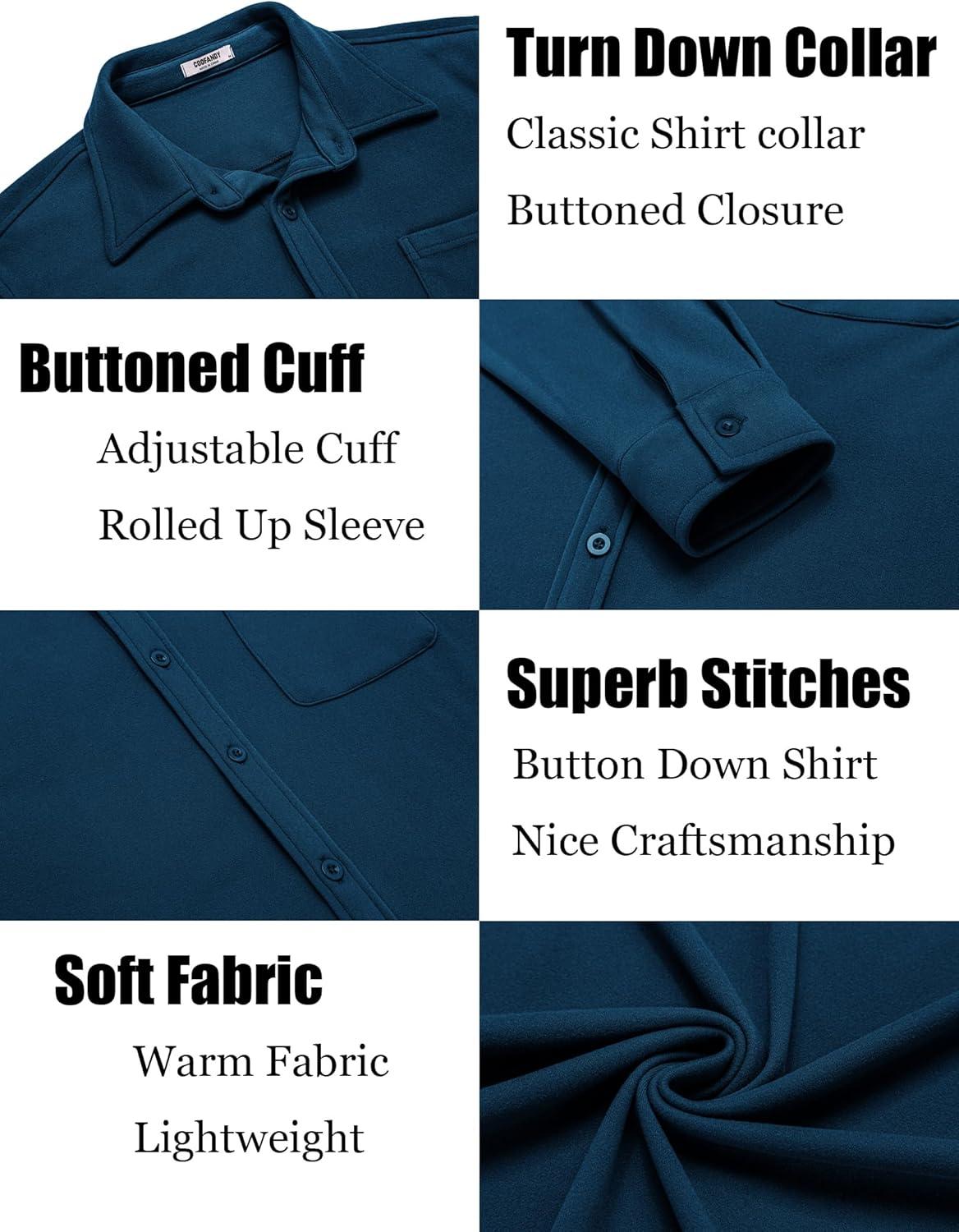 imageCOOFANDY Mens Casual Shirt Long Sleeve Button Down Lightweight Flannel ShirtsDark Blue