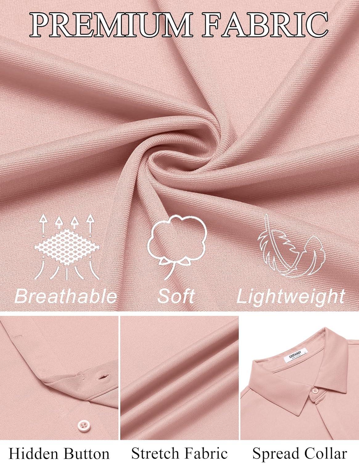 imageCOOFANDY Mens Dress Shirts Button Down Short Sleeve Shirt Summer Shirts Casual Wrinkle Free Muscle Fit ShirtsPink